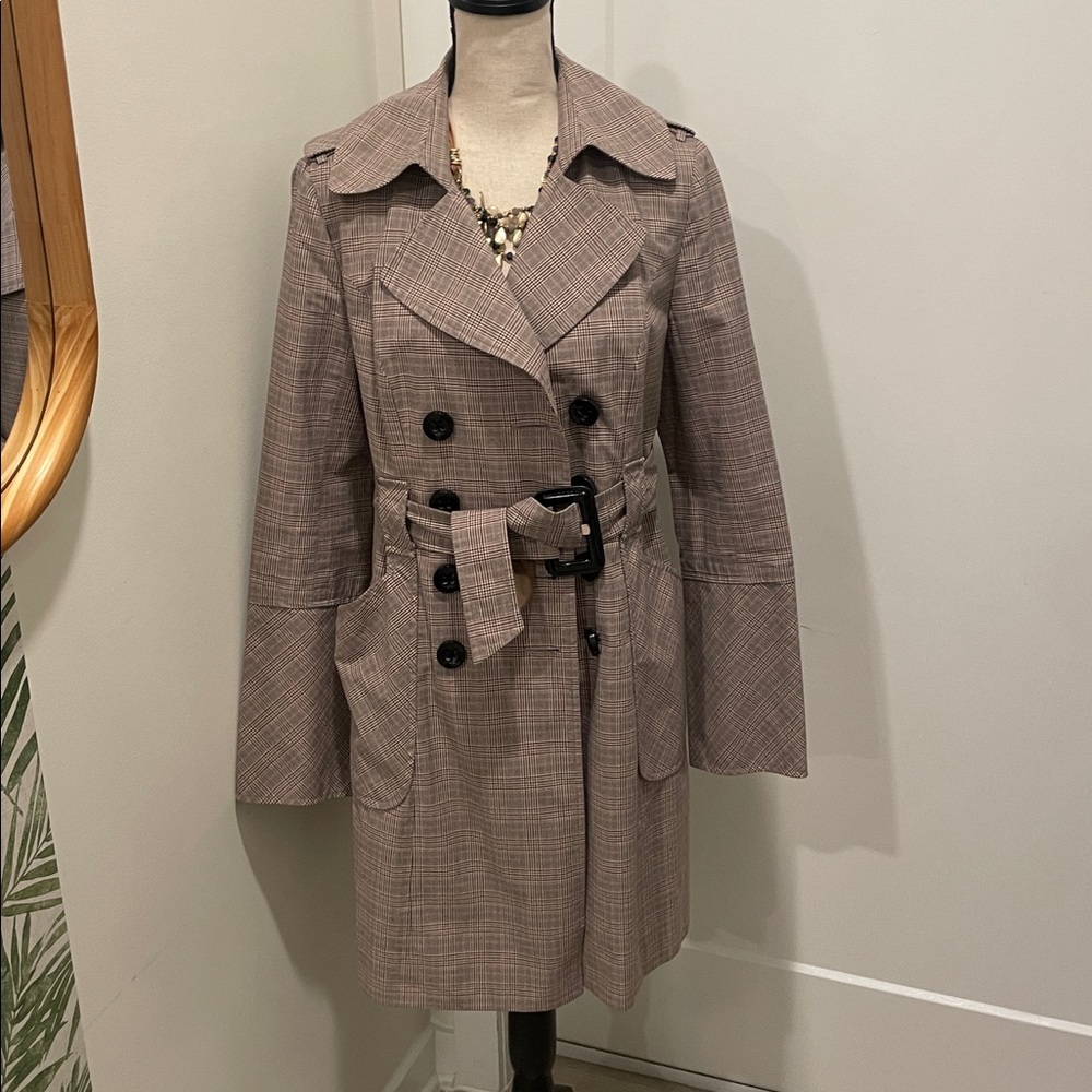 The Limited pink plaid trench coat. Medium